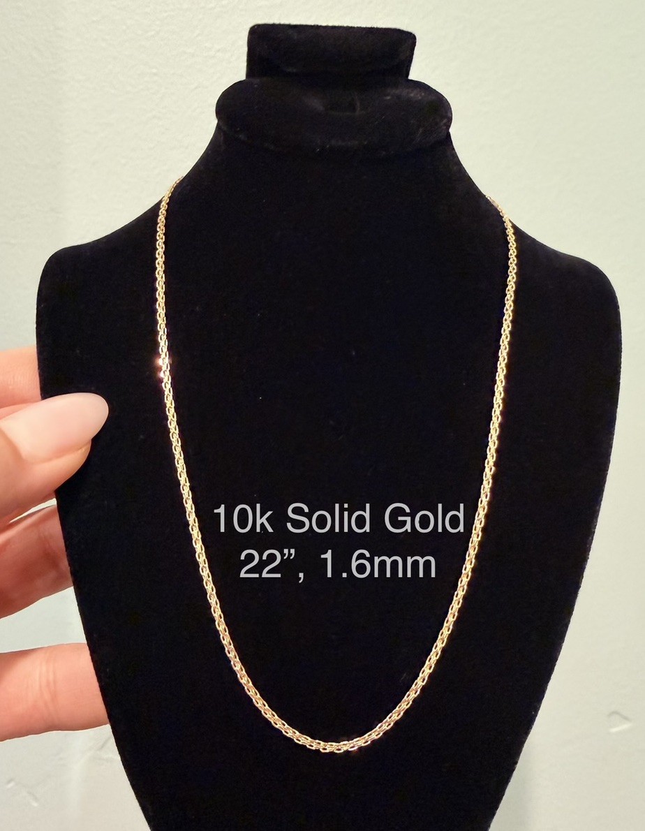 New Sparkling 10k Gold 22”, 1.6mm Bismark Link Chain