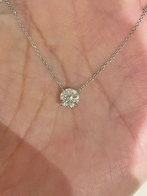 2Ct Round Cut Real Moissanite Solitaire Pendant 14K White Gold Finish Free Chain