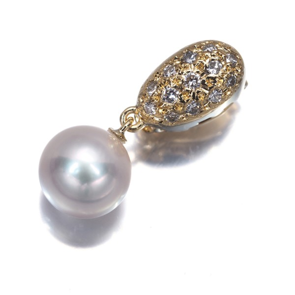 Auth Mikimoto Pendant Akoya Pearl 7.7mm Diamond 0.15ct Solitaire 18K YG
