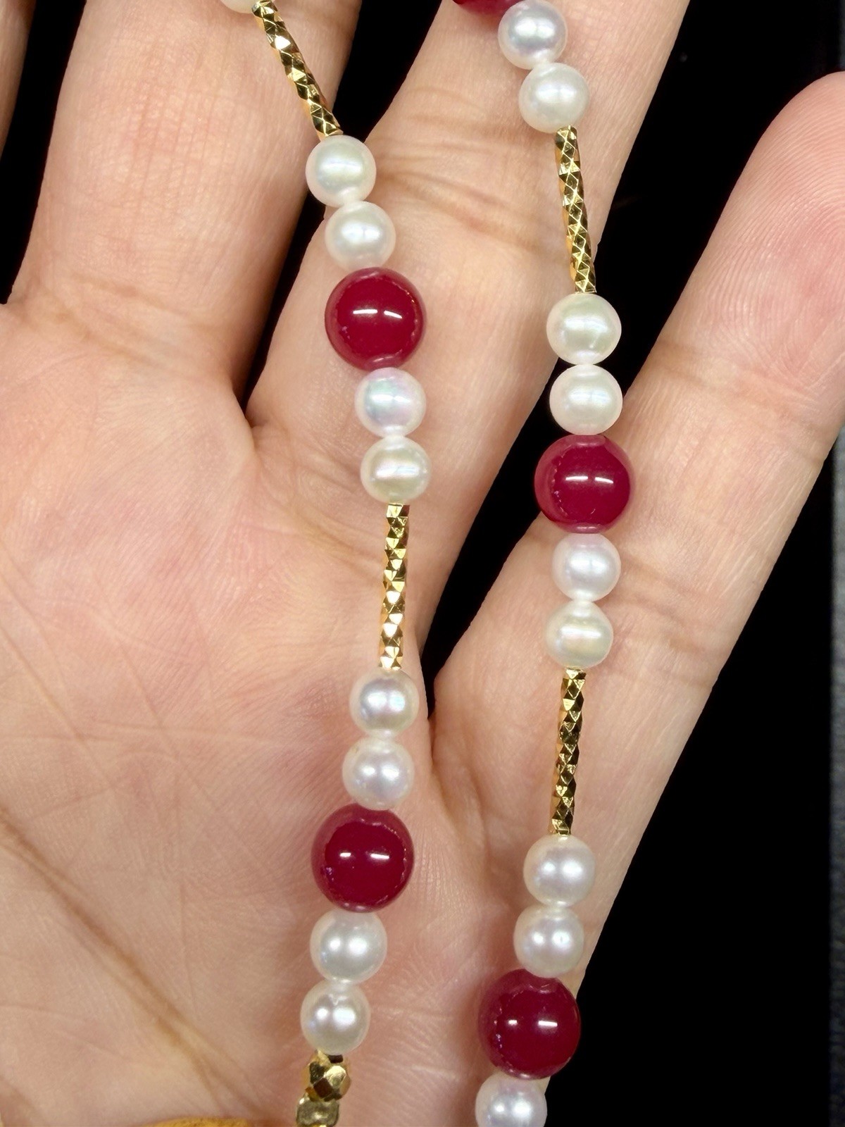 Ruby w/ Natueal cultured Pearl Necklace 925 Solid Sterling Silver Gold Plated