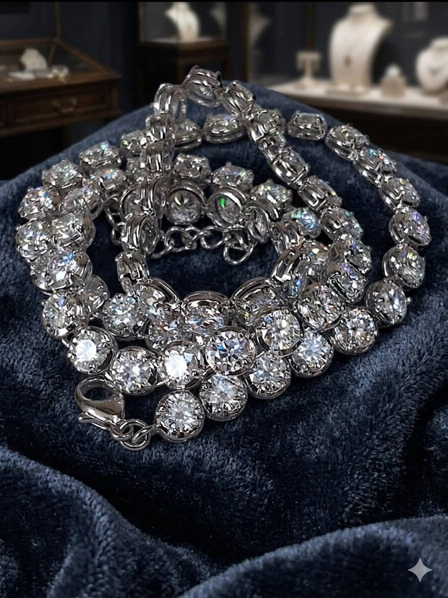 HUGE 5mm White Diamond 22 Inches Tennis Necklace – FREE Diamond studs & Tariffs.