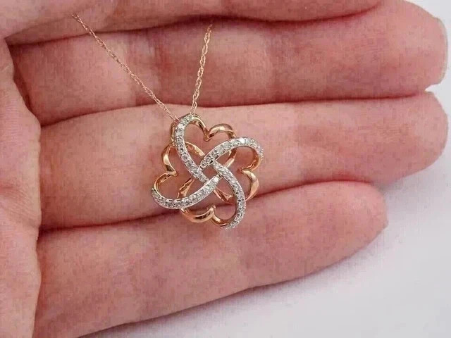 Real Moissanite 1.60Ct Round Cut Heart Cluster Pendant 14K Yellow Gold Plated