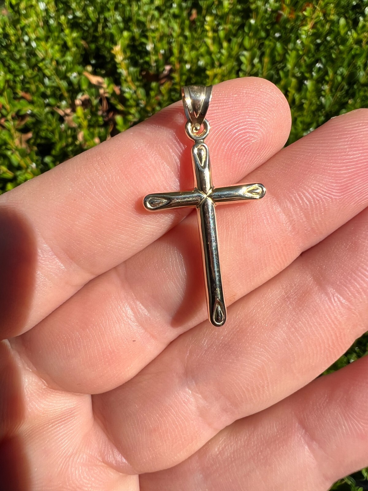 Real 14k Yellow Gold Plain Cross Crucifix Pendant Necklace Mens Ladies 1″ Medium