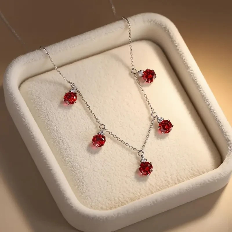 3.00Ct Lab Created Garnet Women’s Drop Station Necklace In 14K White Gold Plated