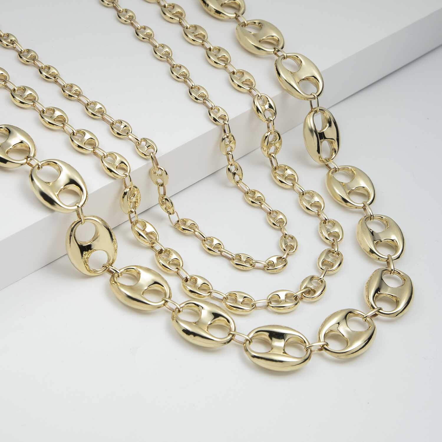 Puffed Mariner Anchor Link Chain Necklace Real 14K Yellow Gold All Sizes