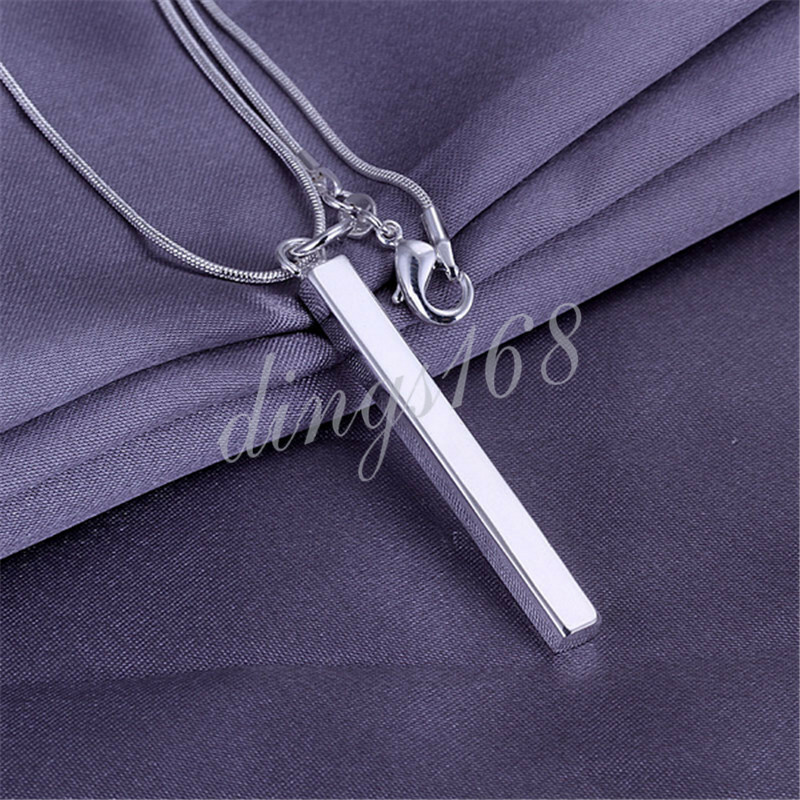 Designer Inspired 925 Sterling Silver 2″ Long Bar Pendant+Necklace Chain Set Z31