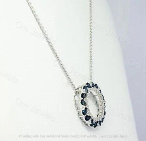 2Ct Pear Cut Blue Sapphire Circle Pendant 14K White Gold Finish 18″ Free Chain