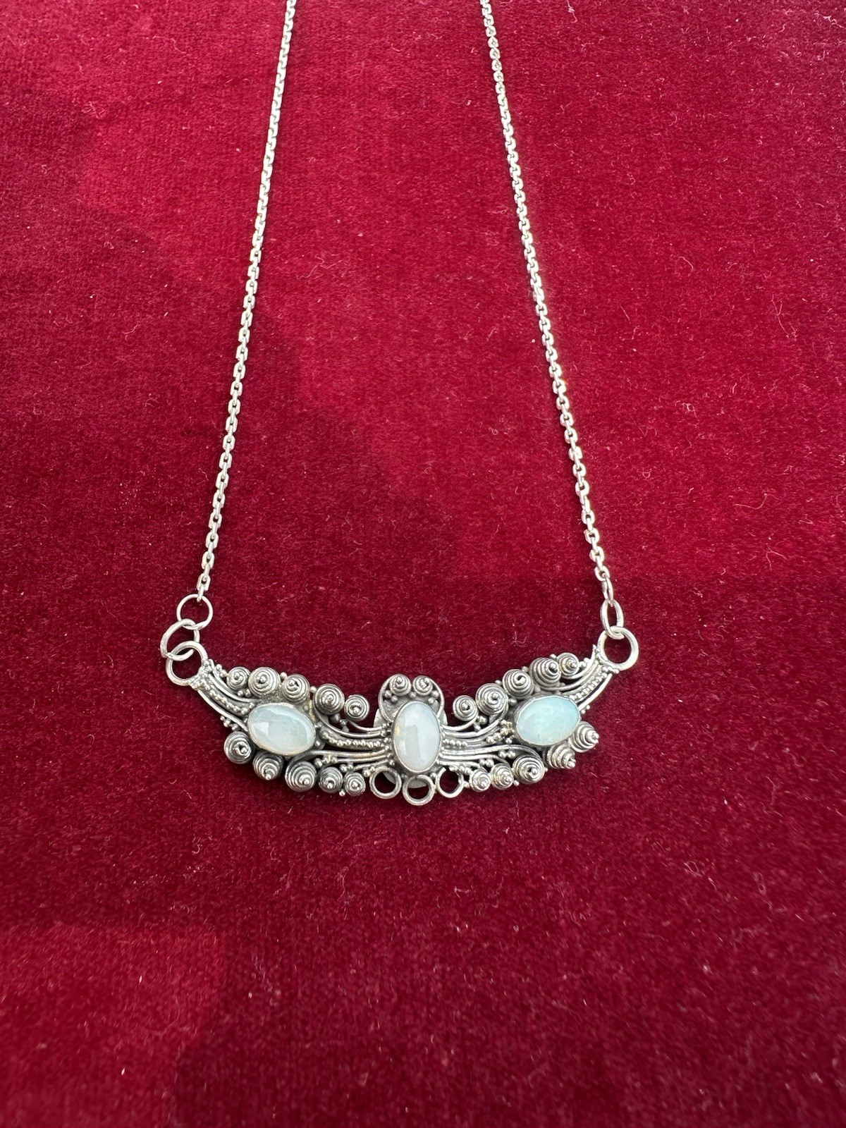 Natural Opal Necklace 17″ in Sterling Silver V Necklace