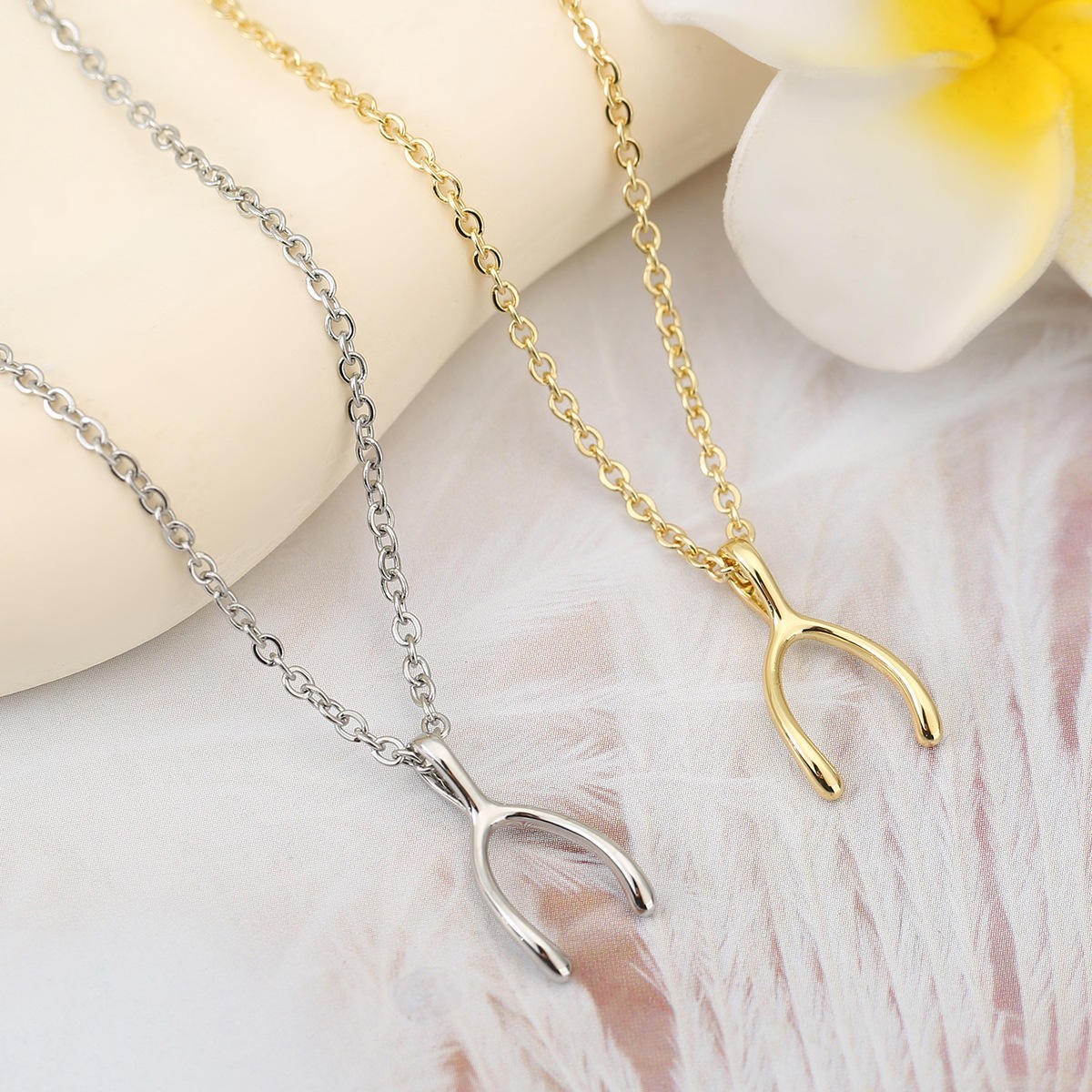 Gold Wishbone Pendant Necklace Minimalist Lucky Charm Necklace Delicate Chain