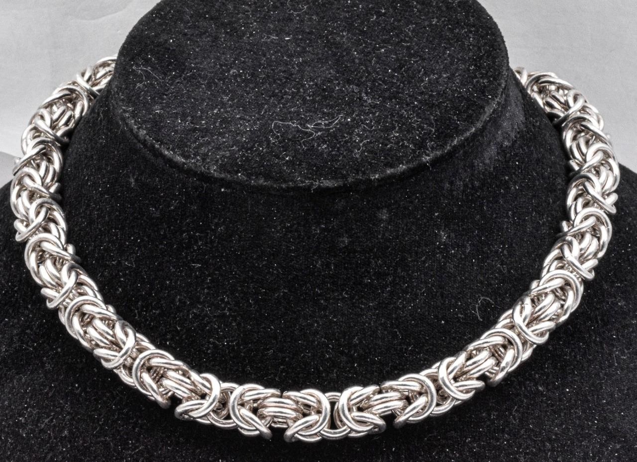Estate Sterling Silver 12mm wide 18.25″ HUGE BYZANTINE Chain Link necklace 103gr