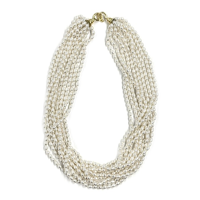 TIFFANY Elsa Peretti 10 Strand Pearl Necklace Yellow Gold 17.3in/44cm