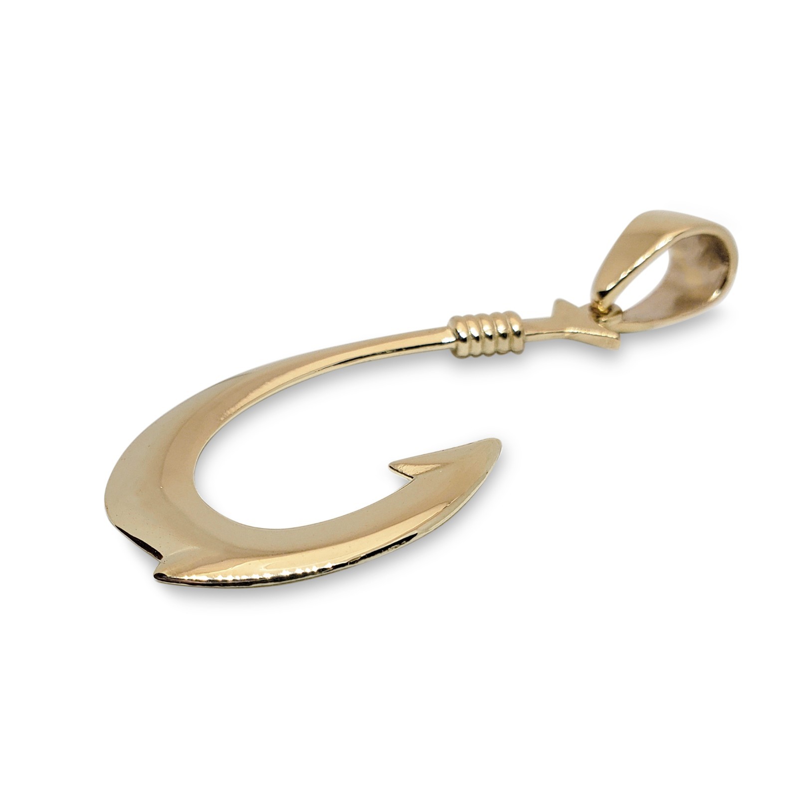 Real 18K Yellow Gold Fish Hook Pendant All Sizes Hawaiian Fish Hook Jewelry