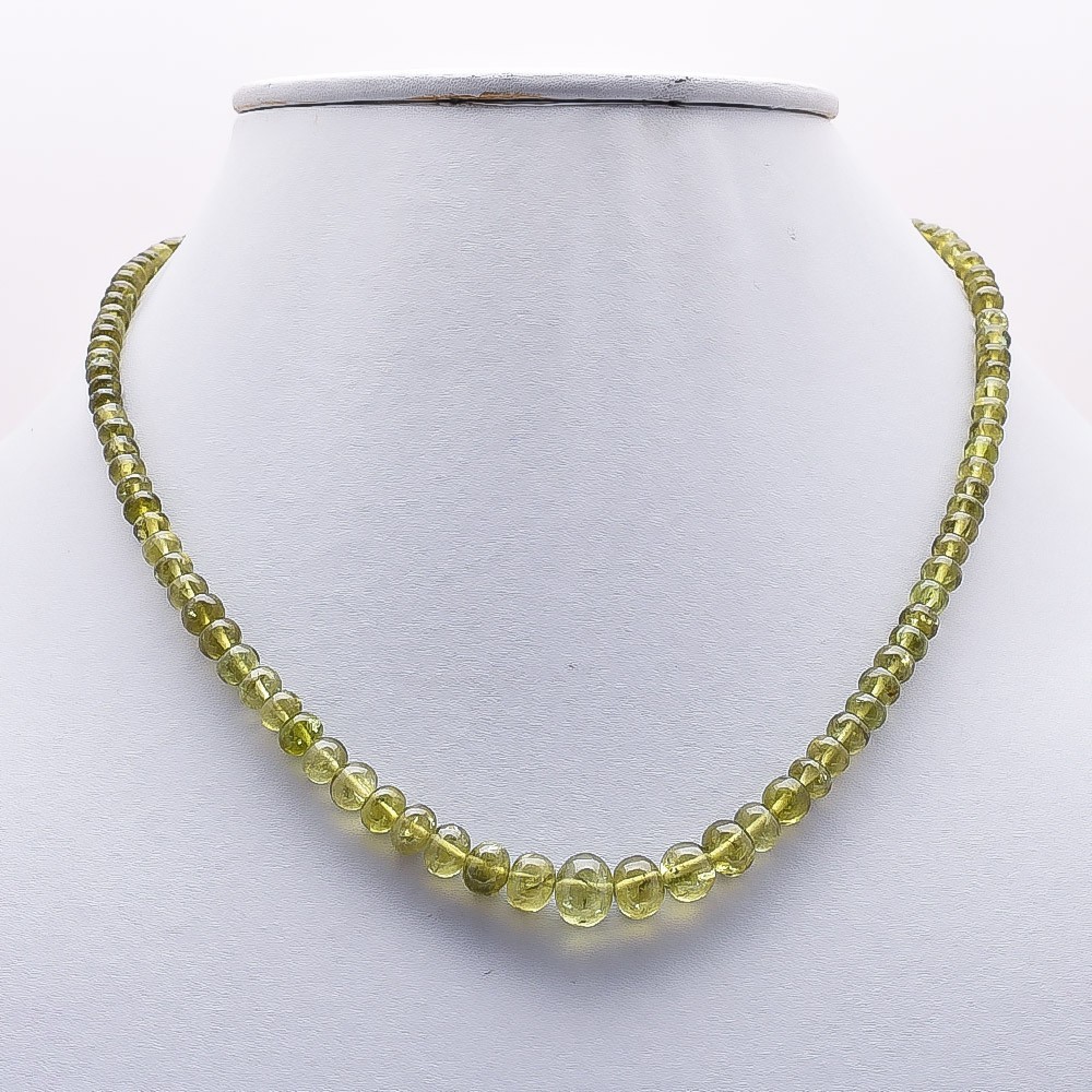 102.05 Ct Peridot Natural AAA Gemstone Necklace Smooth Rondelle Beads 15″ Green
