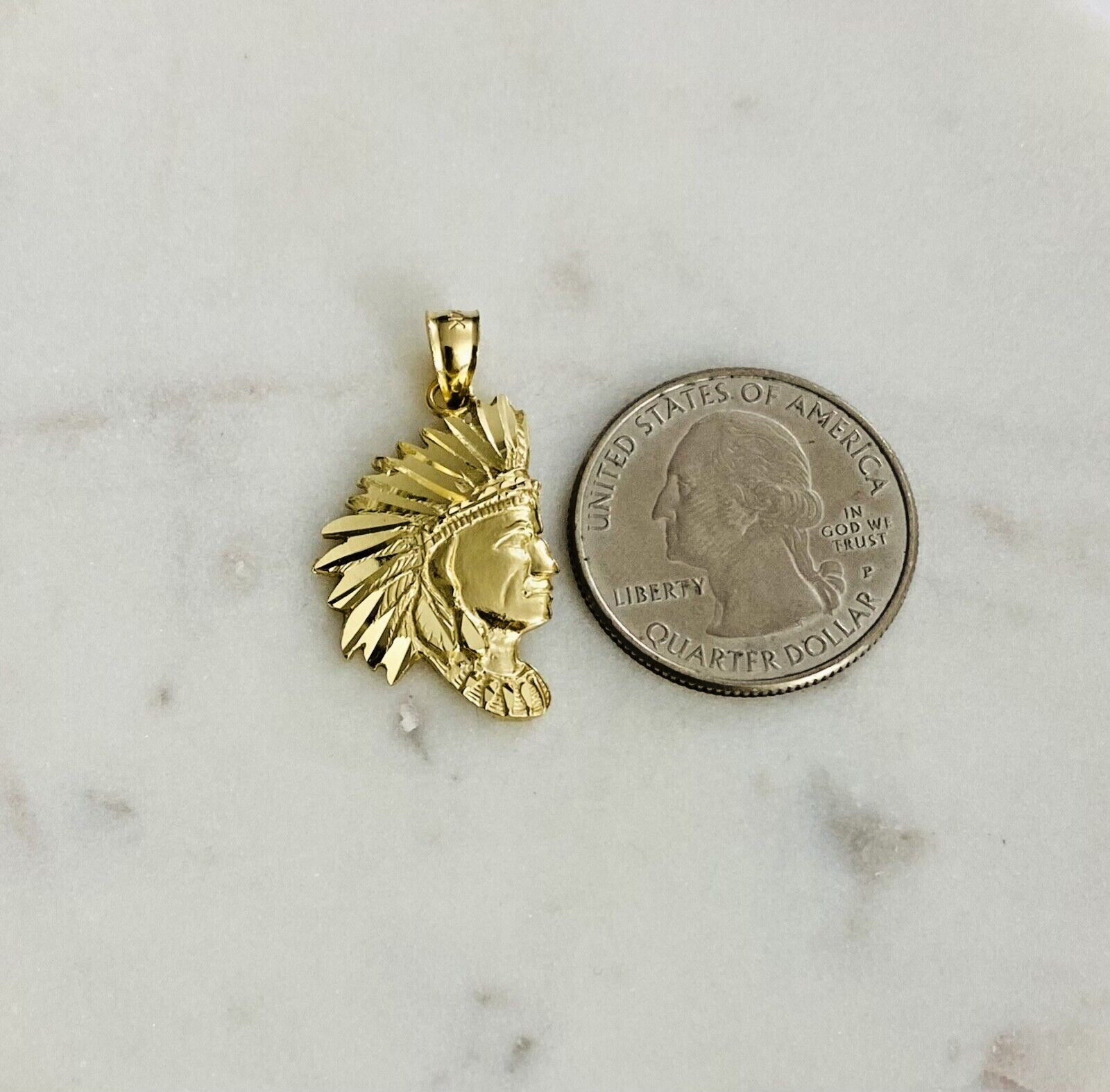14K Solid Gold Indian Head 1.2″ Pendant, 14K Gold Chief Face Head Charm- PT1609