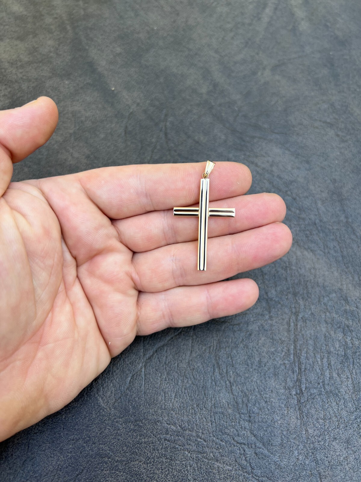 Real 14k Yellow Gold Plain Cross Crucifix Pendant Necklace Mens Ladies Large