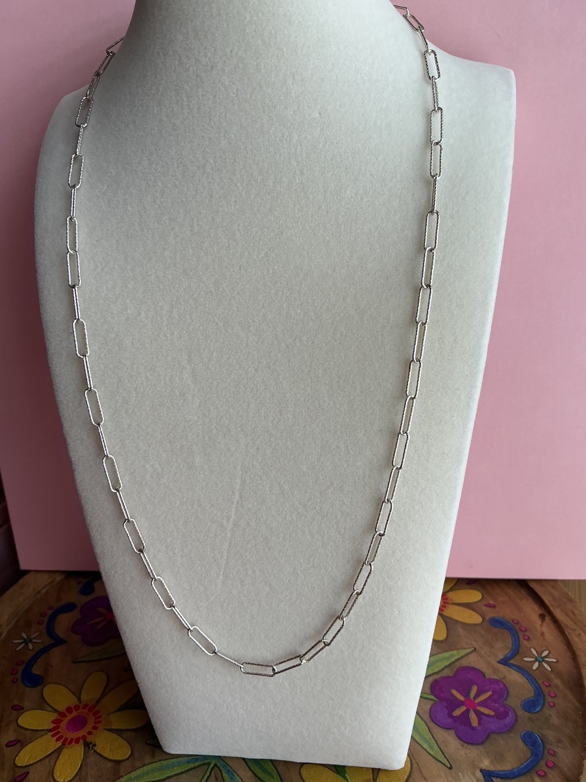 Sterling Silver Paperclip Chain Necklace 20″ – 925 Brushed Silver ITALY