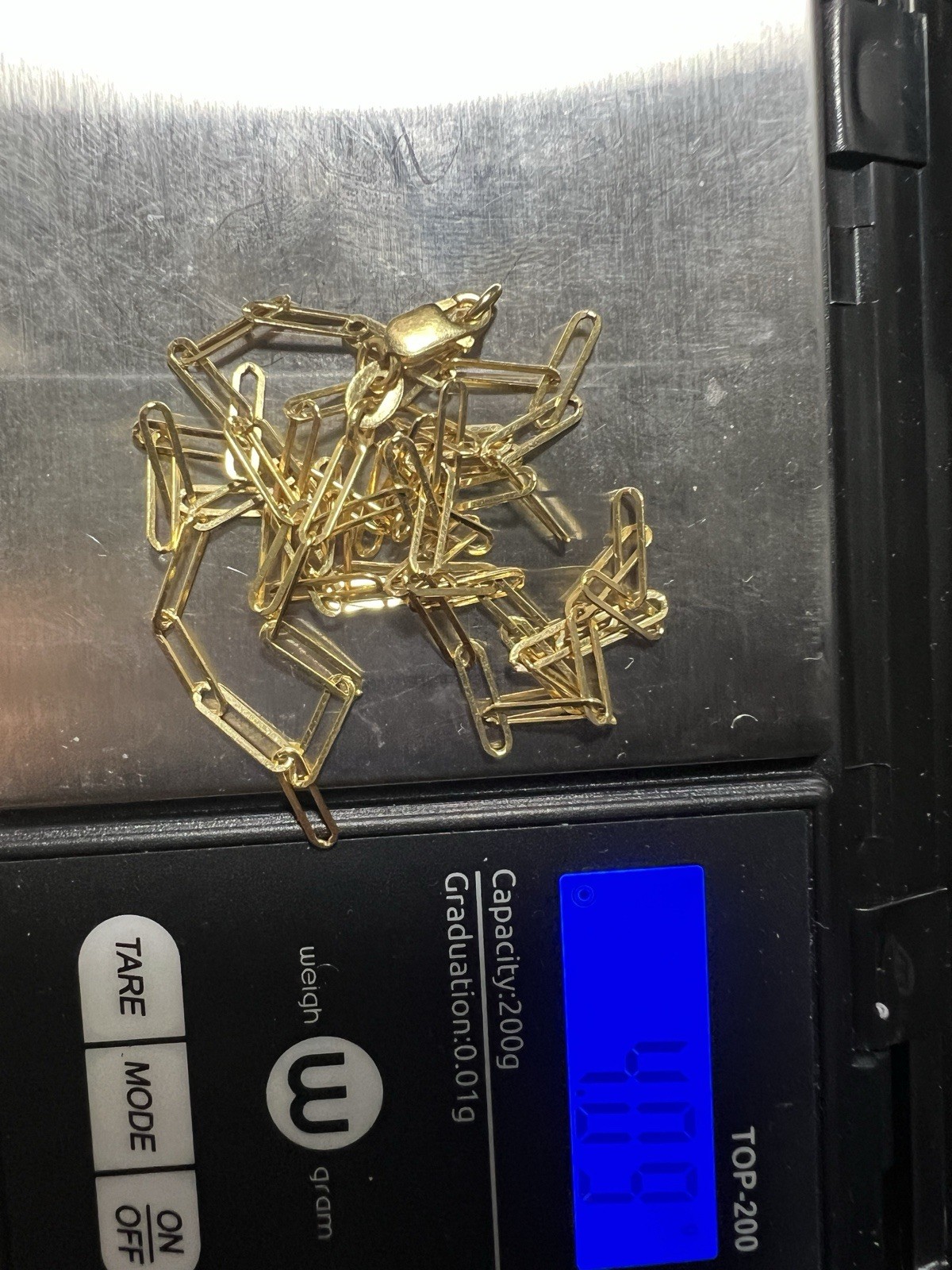 Solid 18k Yellow 18k Gold Paper clip Design Size 20” Long