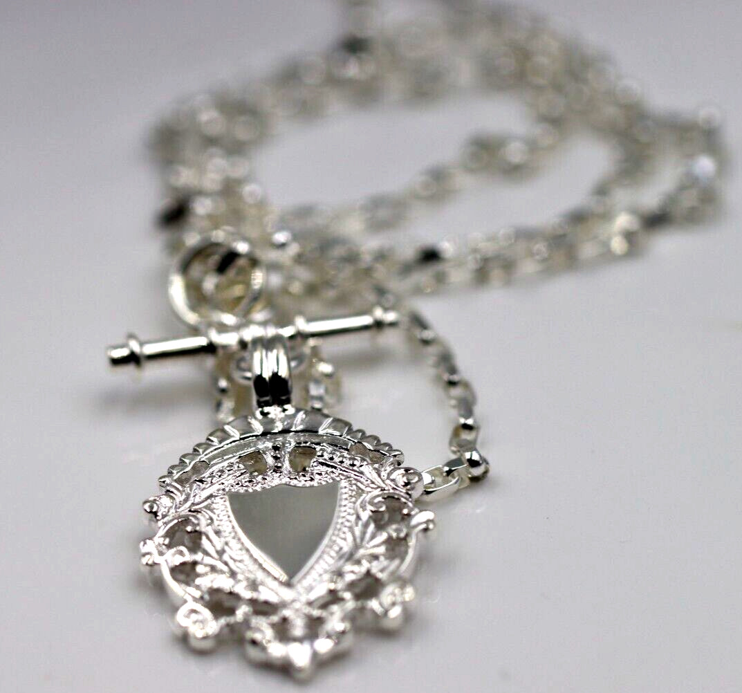 Solid Sterling Silver 925 Shield & T Bar Pendant 70cm Belcher Necklace-Free Post