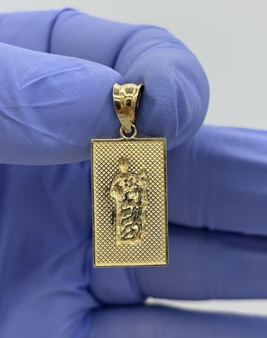 14K Yellow Gold San Judas Religious Pendant Diamond Cut Rectangle 1.22″ 1.94g