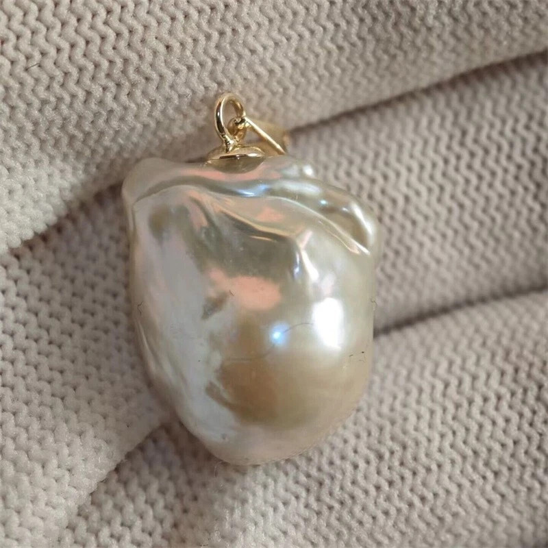 HUGE Baroque 16x14mm natural south sea pearl pendant 14K Yellow Gold