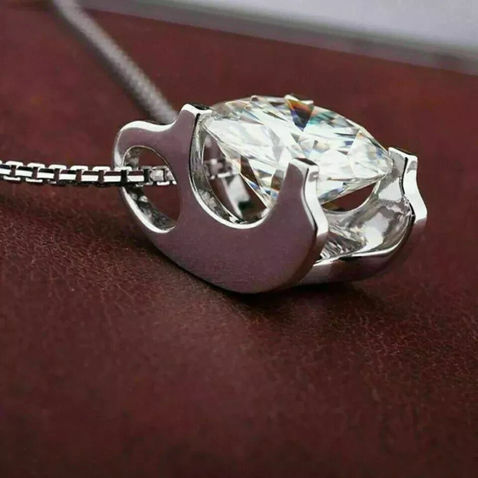 3Ct Round Cut VVS1/D Diamond Solitaire Pendant 14K White Gold Finish Free Chain