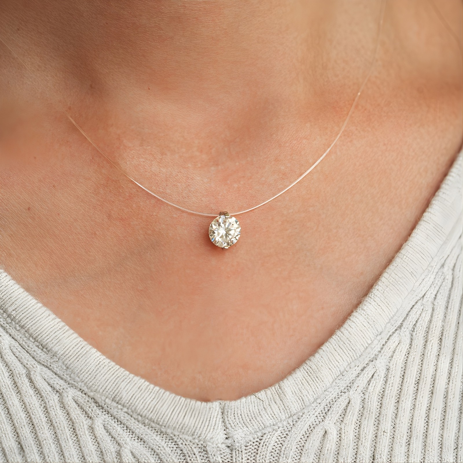 Invisible Line Moissanite Pendant Necklace – 1-3 Carat | 925 Sterling Silver-GRA