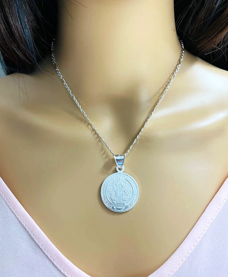 925 Sterling Silver Saint Benedict Pendant / Necklace, UNISEX – ESP32