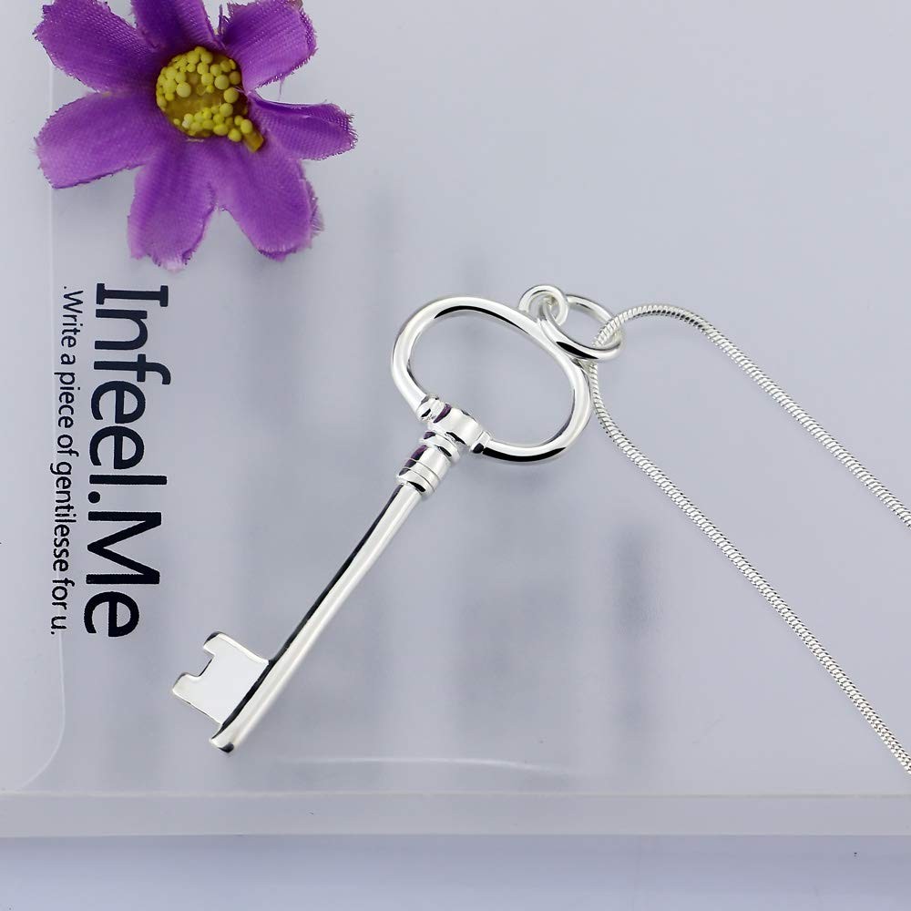 Classic female original silver necklace 925 silver key pendant necklace minim…
