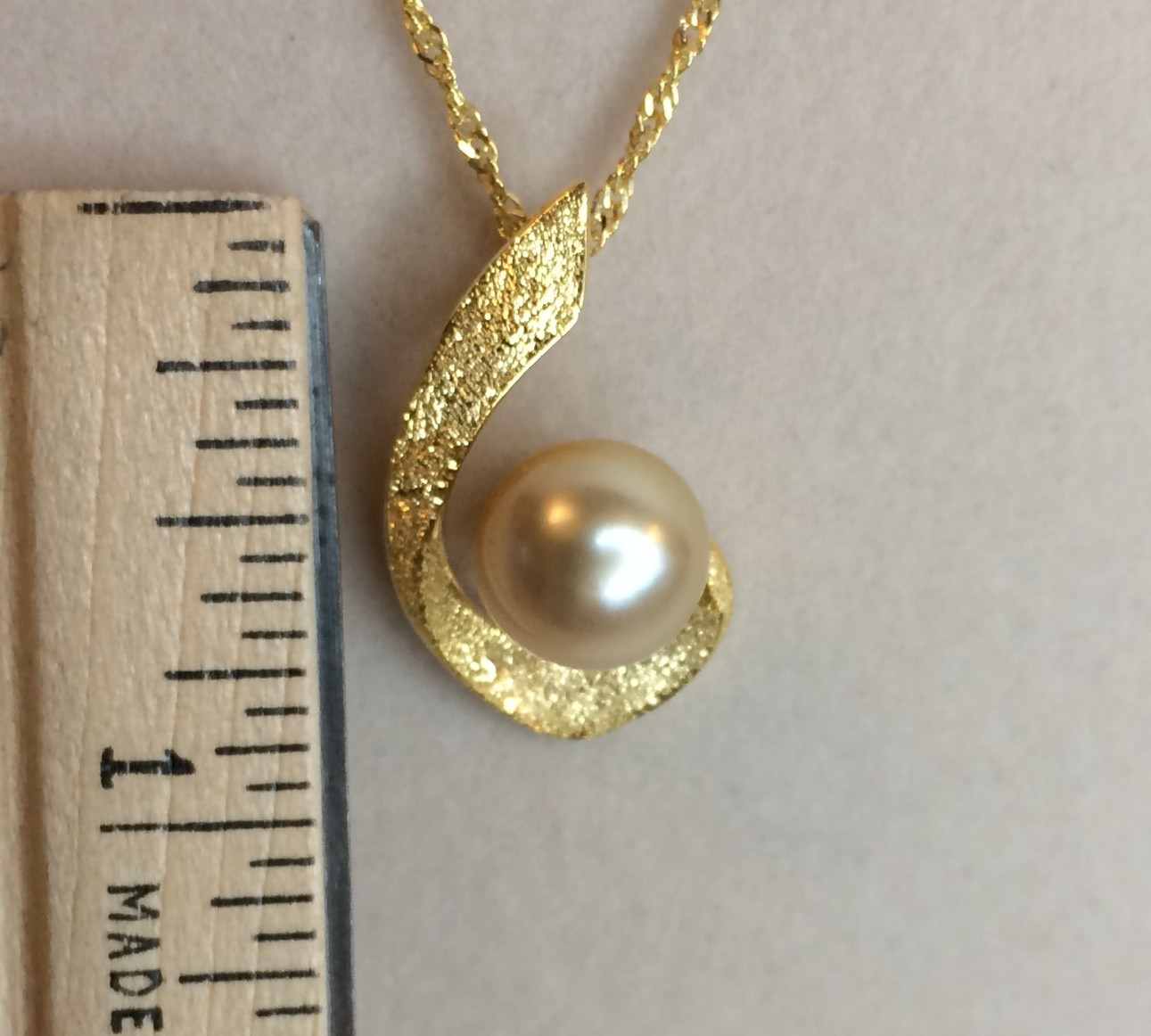 11mm Golden Cultured South Sea Pearl 18k Yellow Gold/Sterling Silver Pendant NEW