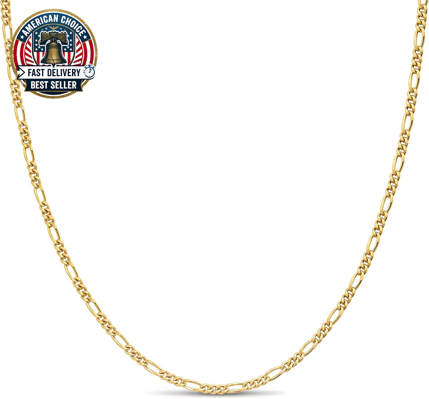 18K 2Mm Gold Plated 925 Sterling Silver Necklace Chains Italian Figaro 14″-42″ G