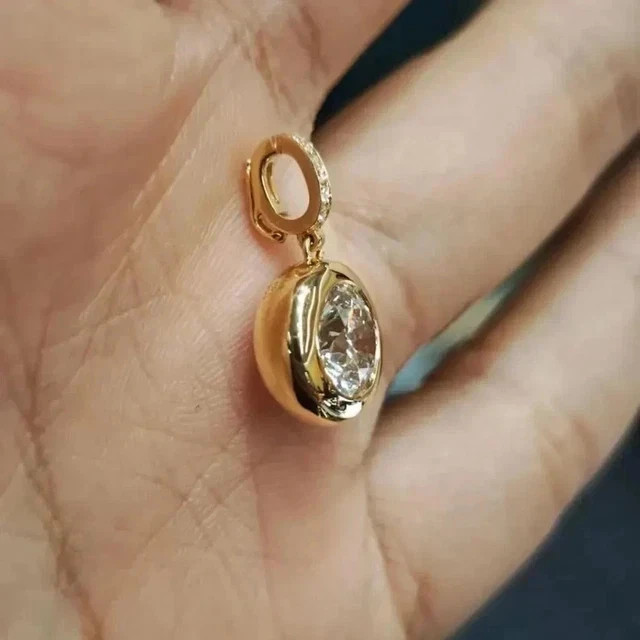 Real Moissanite 2.40Ct Round Cut Bezel Set Pendant Solid 14k Yellow Gold Plated