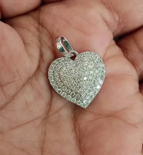 2Ct Round Cut Moissanite Cluster Heart Pendant 14k White Gold Plated Free Chain