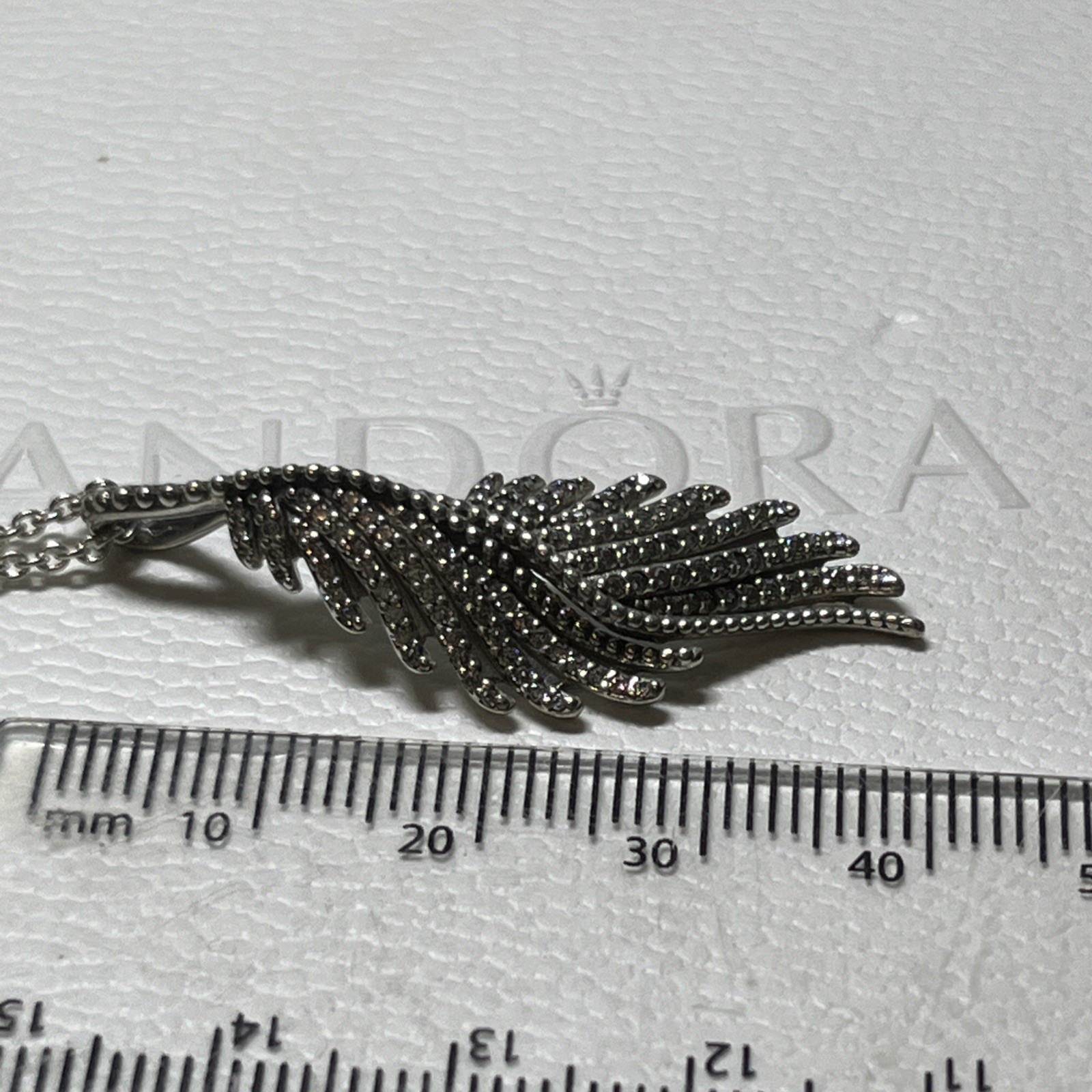 Genuine Pandora Silver Majestic Feathers Pendant Necklace 70cm