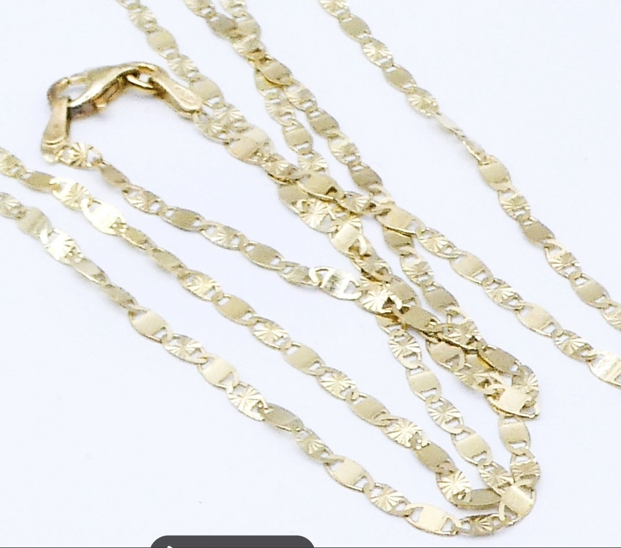 Gold Plated Sterling Silver Italy Textured Link Chain Mens Womens 24″ Necklace