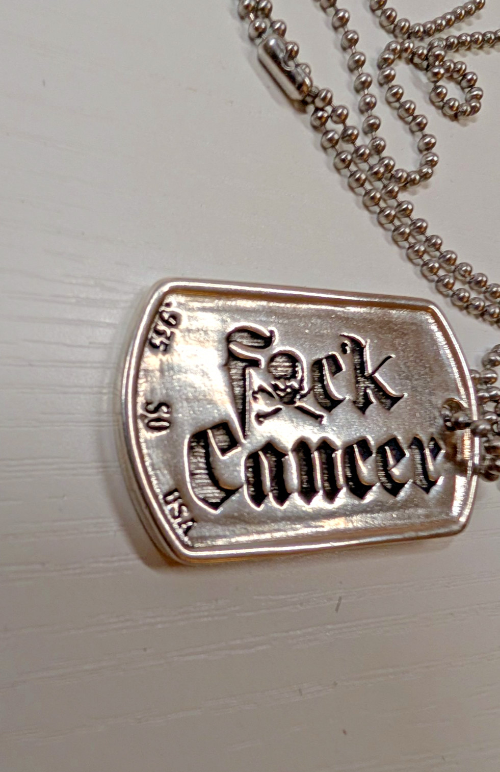 Speakeasy Original Fxck Cancer .935 Silver Heavy 1oz Dog Tag Pendant 22/25