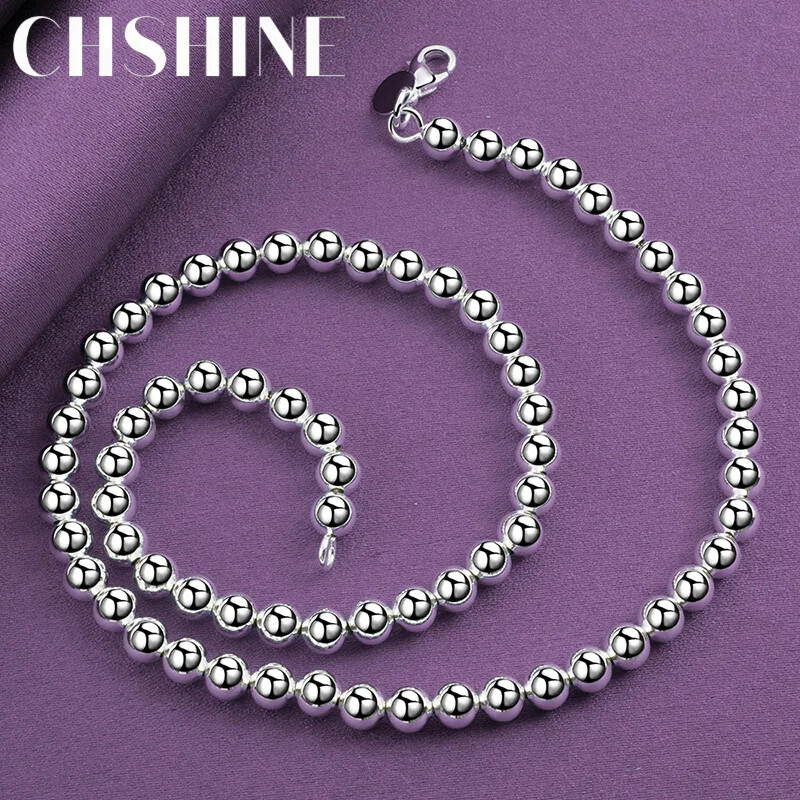CHSHINE 925 Sterling Silver 6mm Beaded Necklace For Women Fashion Charm Jewelry