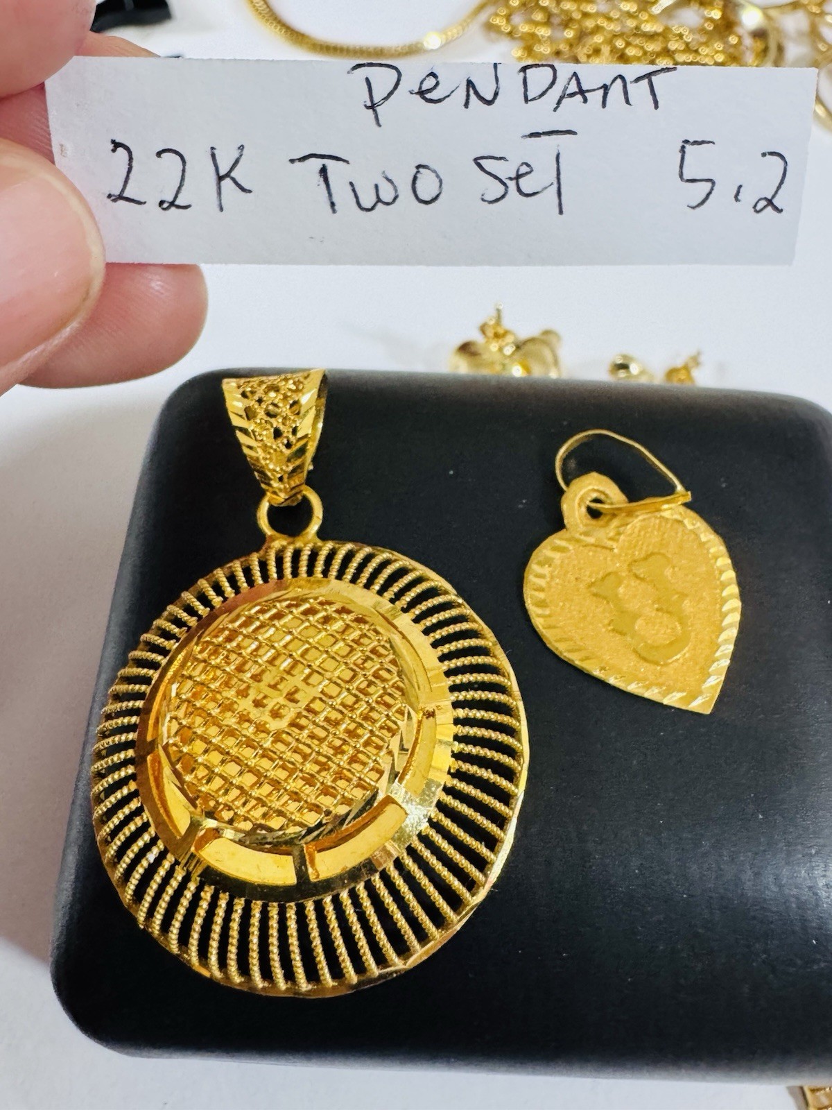 Rare 22K 916 Real Gold Two Set of Pendant U Heart & Round 5.2g