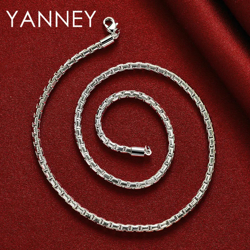 925 Sterling Silver 4MM Box Chain Necklace 18″ Men Women Hip Hop Jewelry Gift
