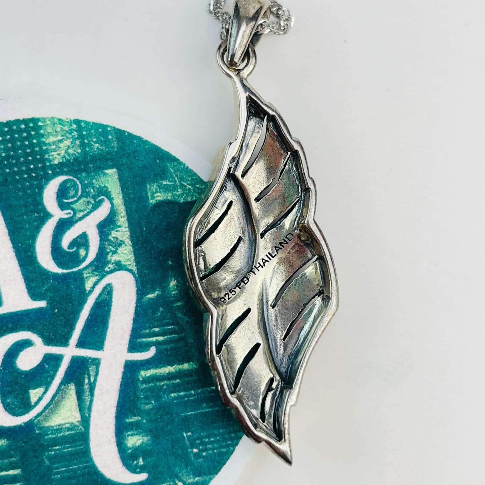 Marcasite Sterling Silver Angel Wing Pendant and Chain JTV Tillya Treasures