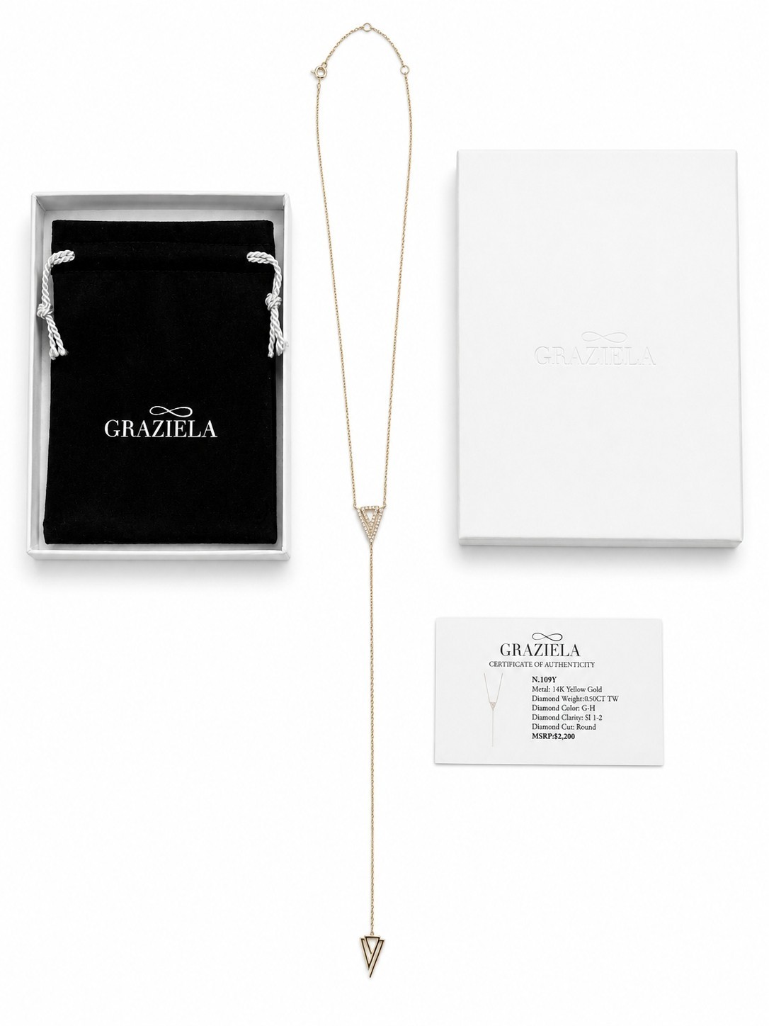 Graziela 14K Yellow Gold 0.50 ct Diamond Necklace NWPackaging & Auth Card $2,200