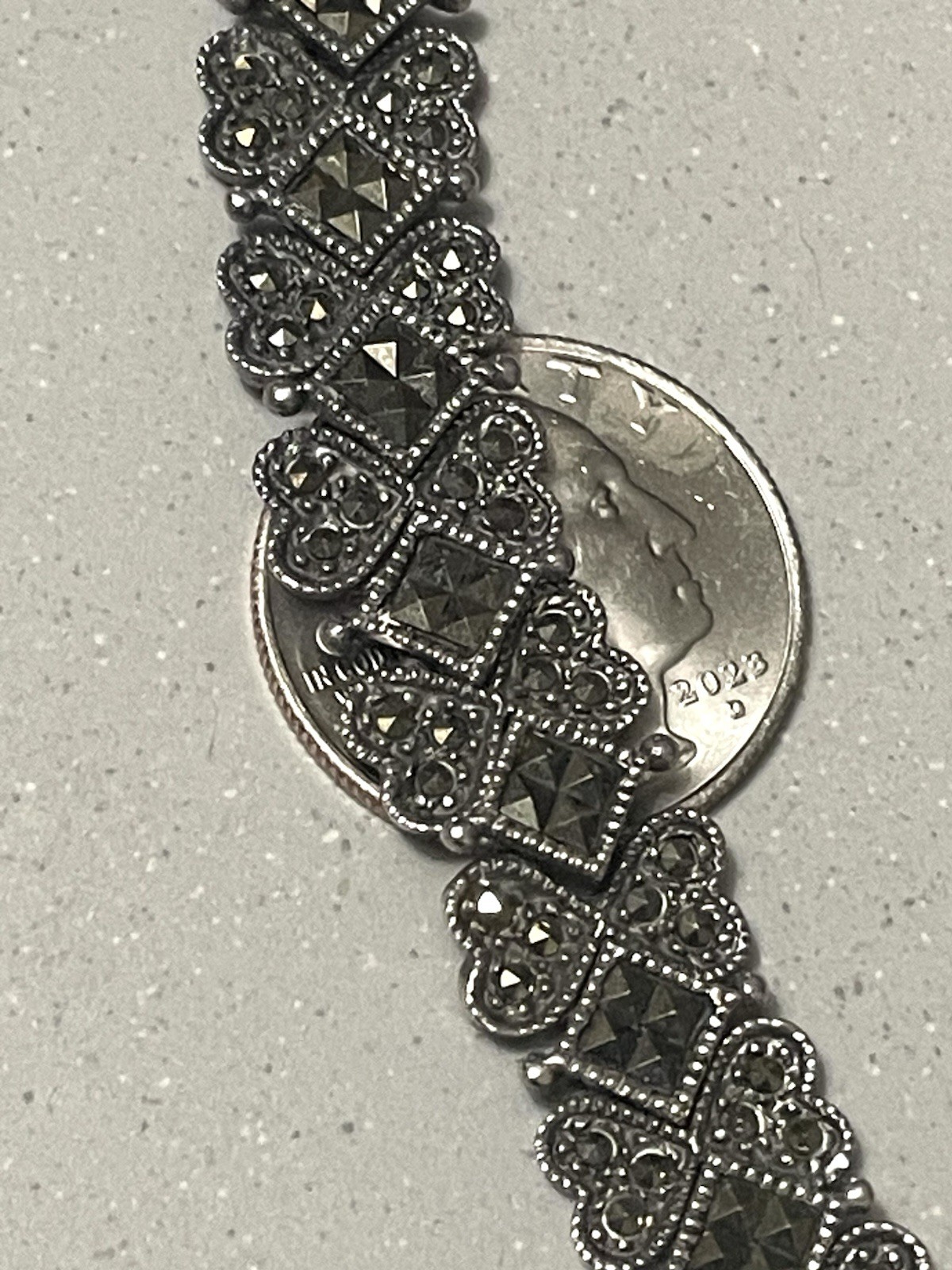 1990’s Deco Style Sterling Silver Marcasite Necklace 925 Heavy 61g+ Estate Find!
