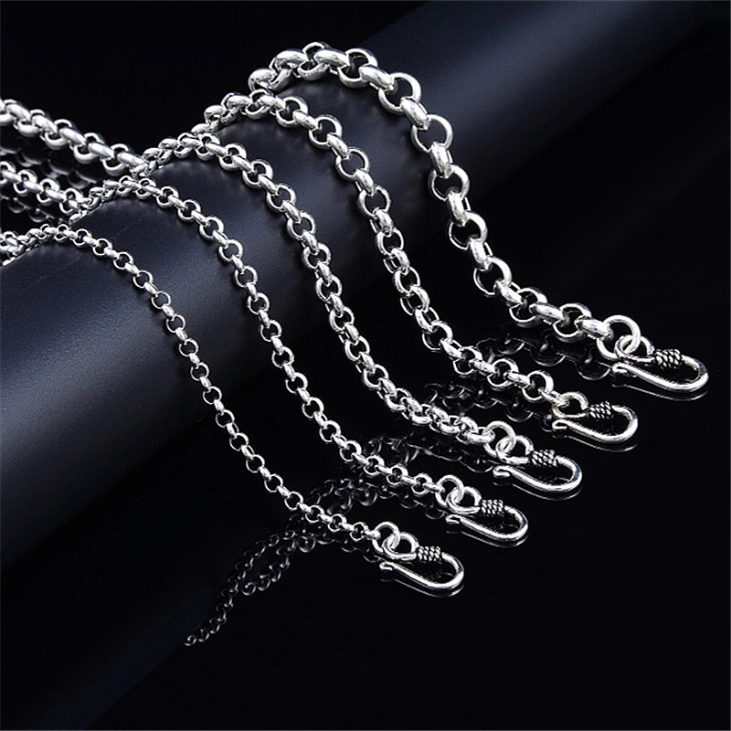 Real 925 Sterling Silver 4mm 5mm 6mm Rolo Link Chain Necklace 17.7″-33.4″ L