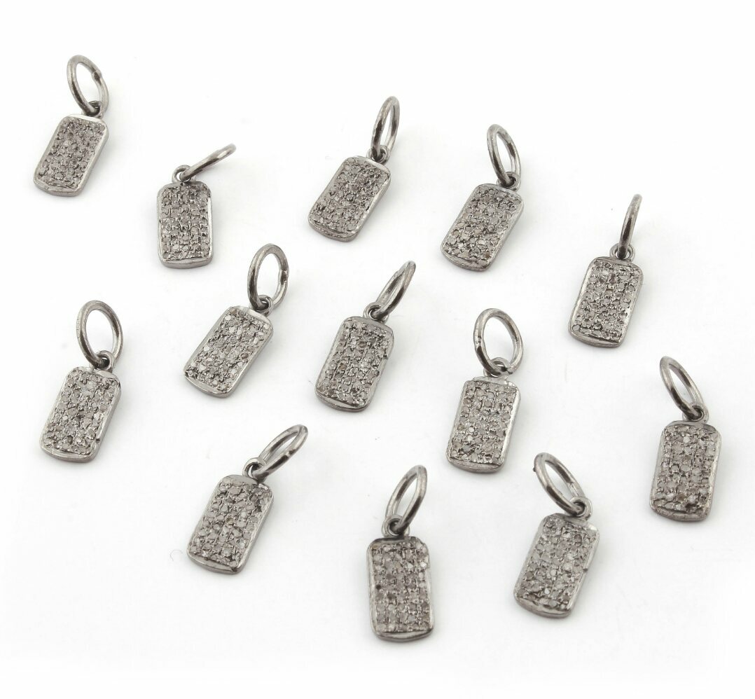 Pave Diamond Rectangle Charm Pendant 925 Sterling Silver Minimal Jewelry Finding