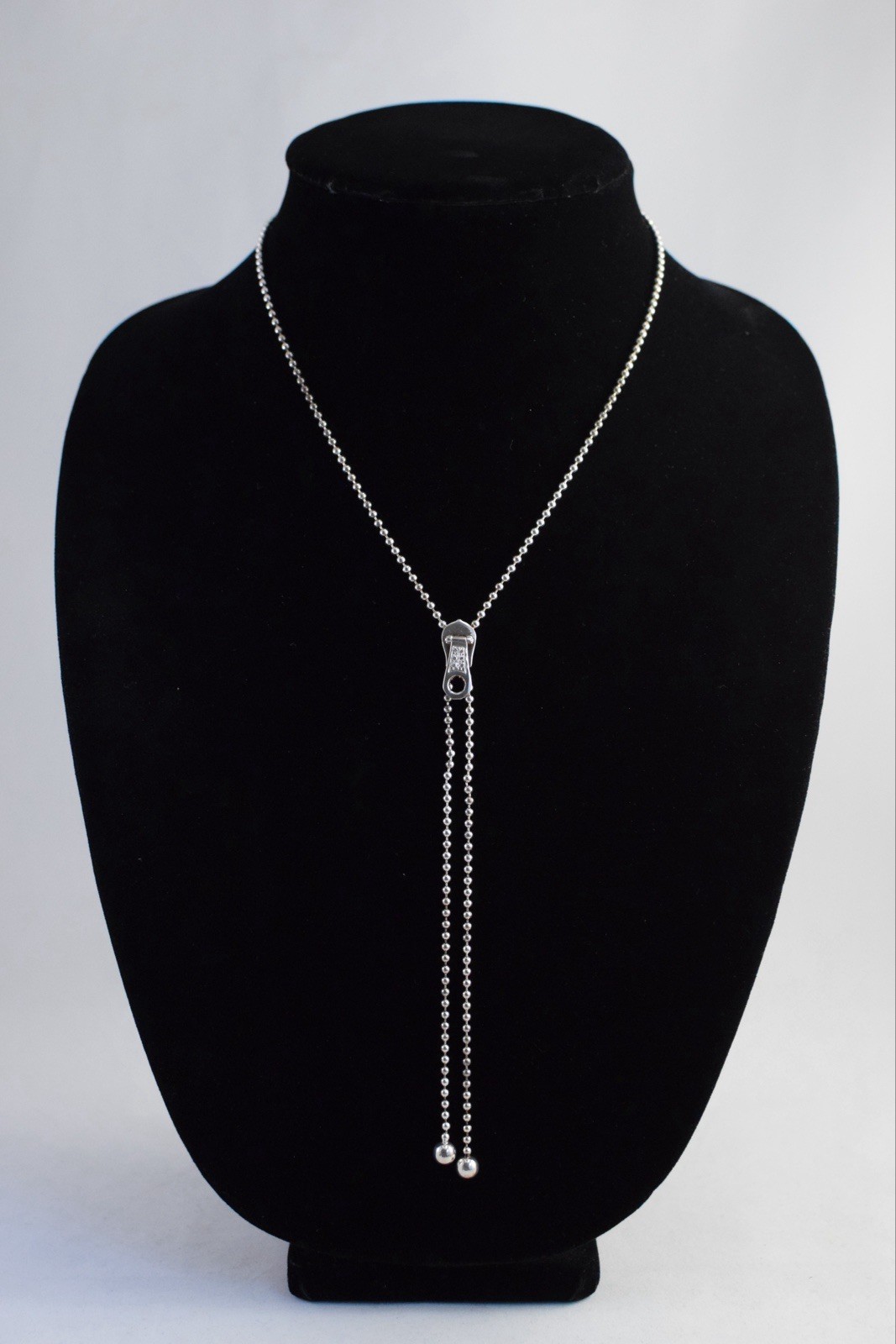 VTG PRex 925 Sterling Silver Ball Chain Italy Designer Zipper Lariat Necklace