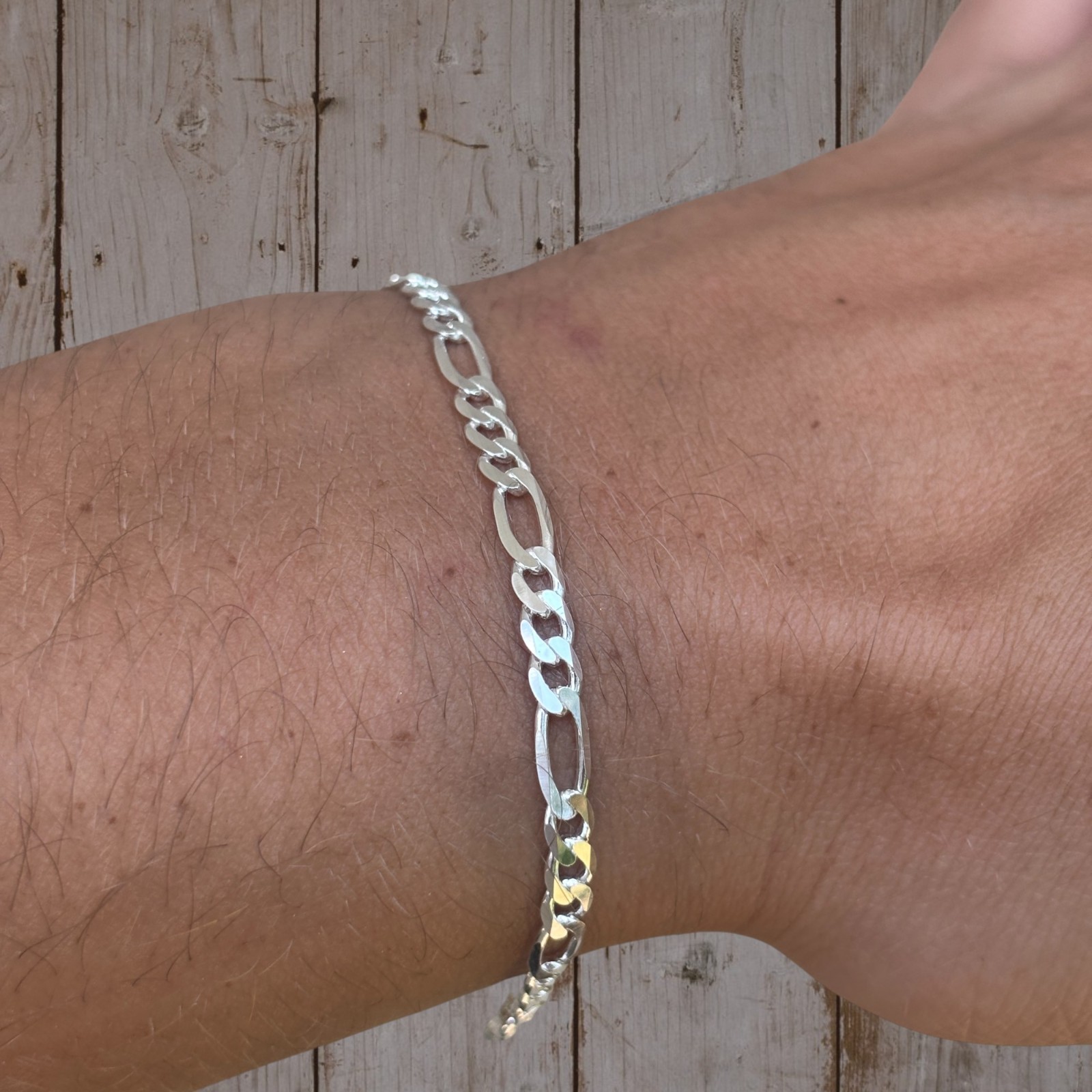 4mm Figaro Bracelet Link – Real Solid 925 Sterling Silver Or 14k Gold Vermeil