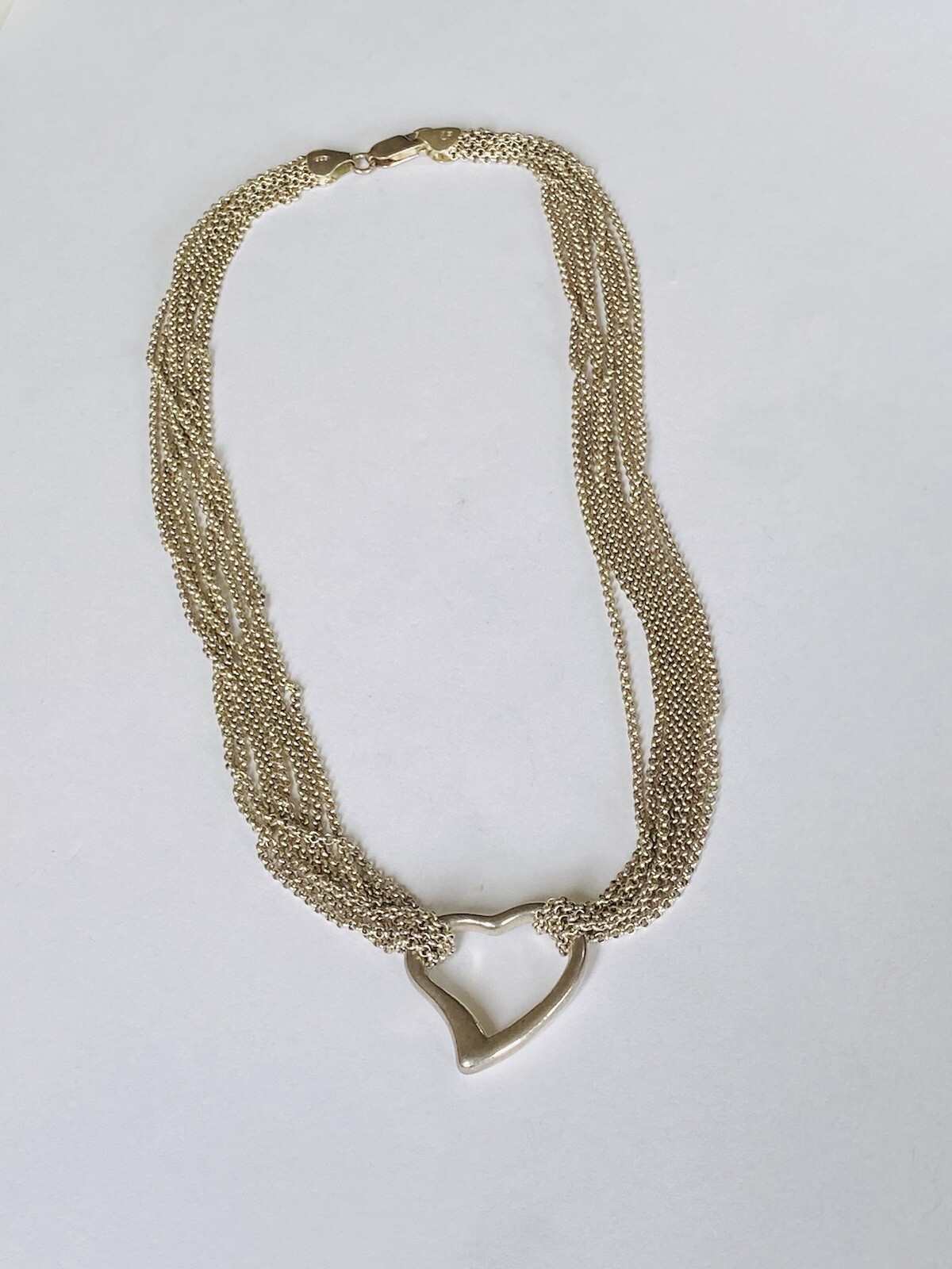 Vintage IBB Sterling Silver Multi Strands Chain Heart Choker Necklace 28-Grams