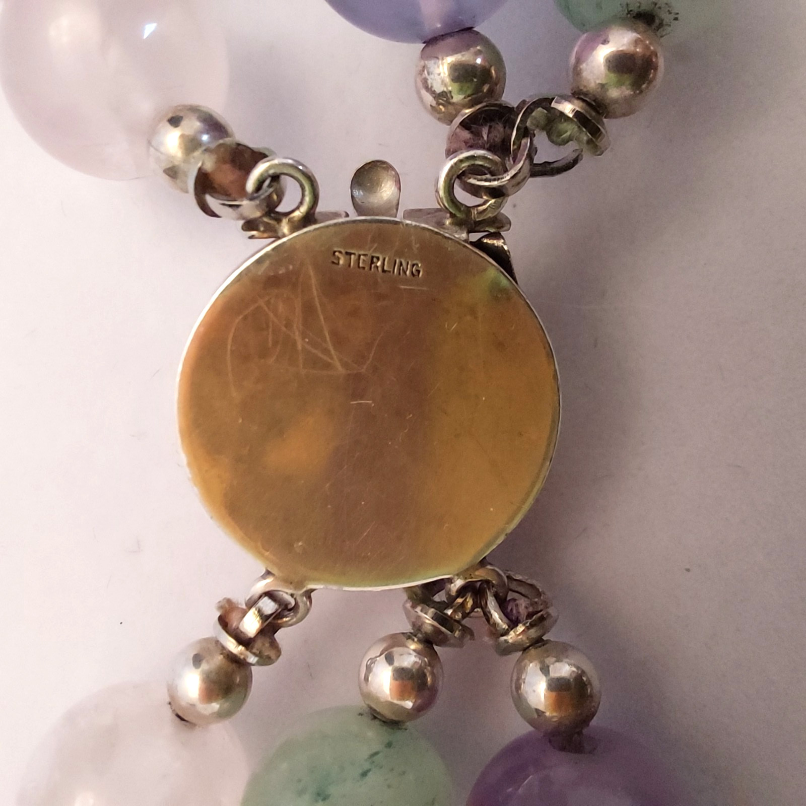 Sterling Silver Rose Quartz, Amethyst, Green Amethyst Multi-Strand Bead Necklace