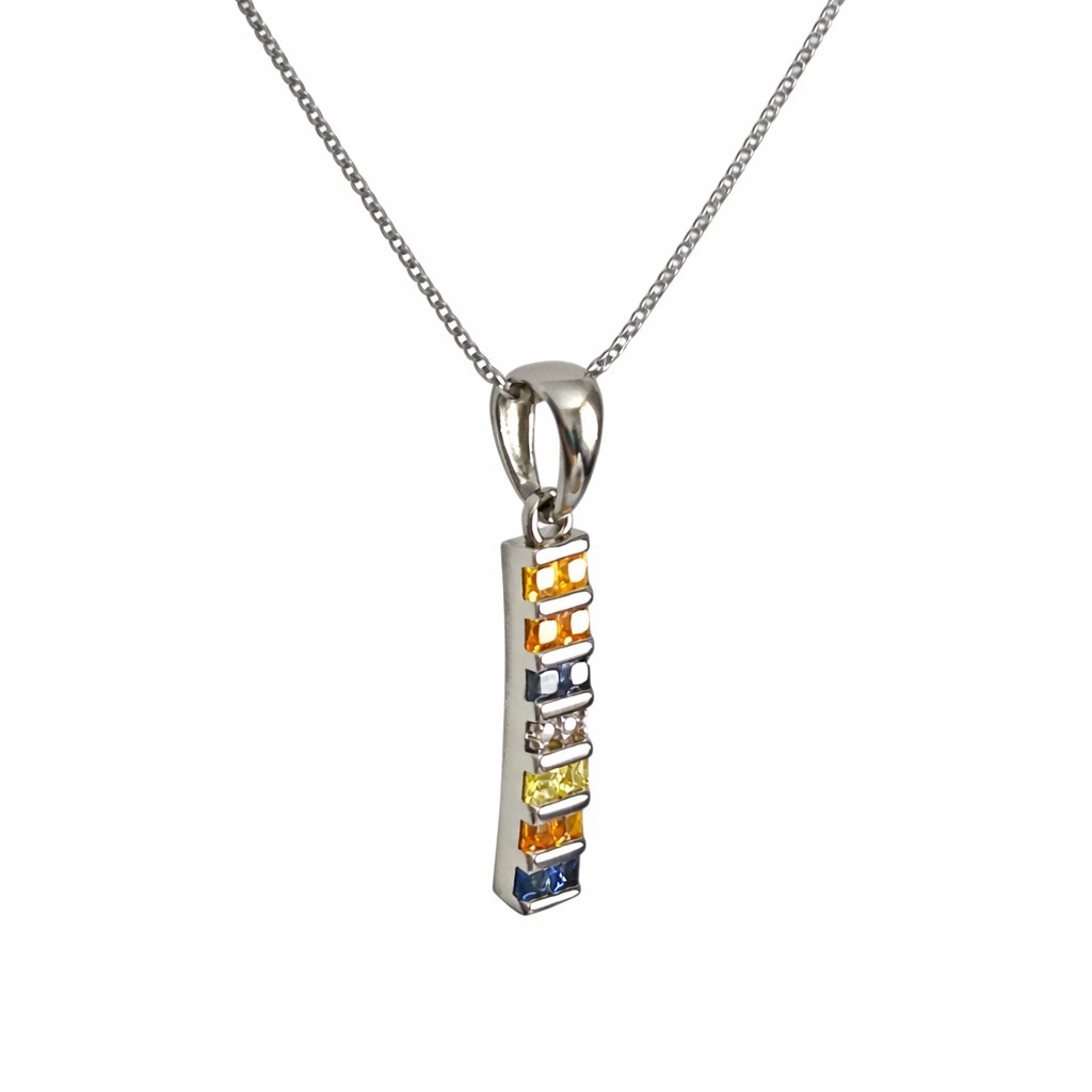 925 Silver Sapphire Bar Pendant . Natural Sapphire Necklace . Handmade Jewellery