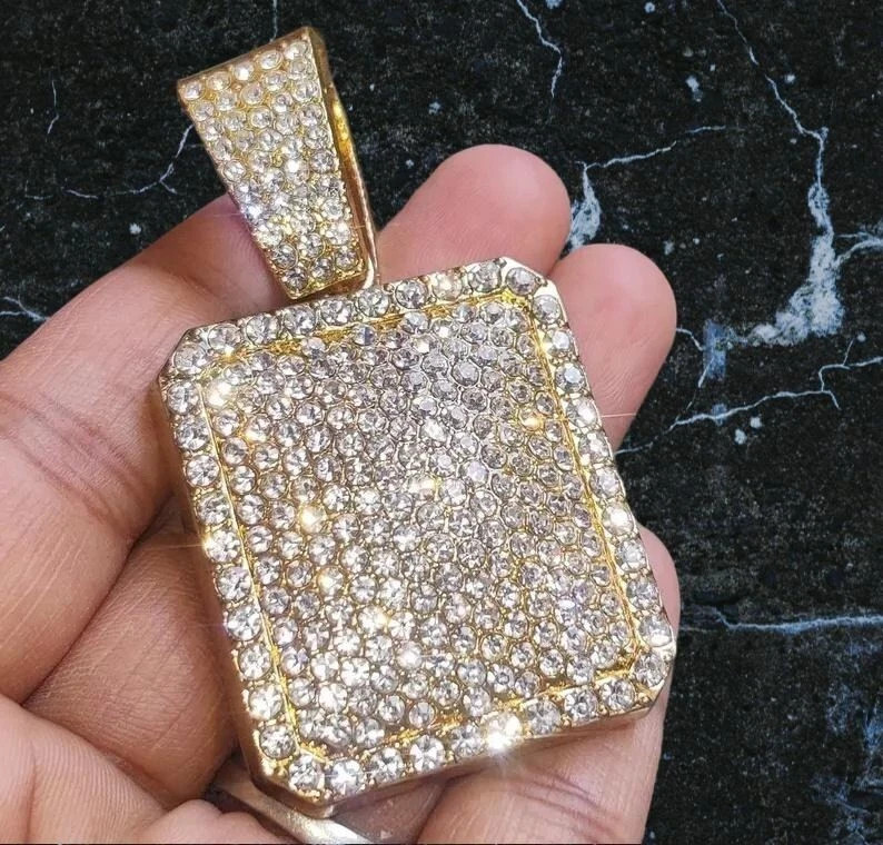 14K Yellow Gold Plated 2Ct Round Lab-Created Diamond Custom Hip Hop Pendant,