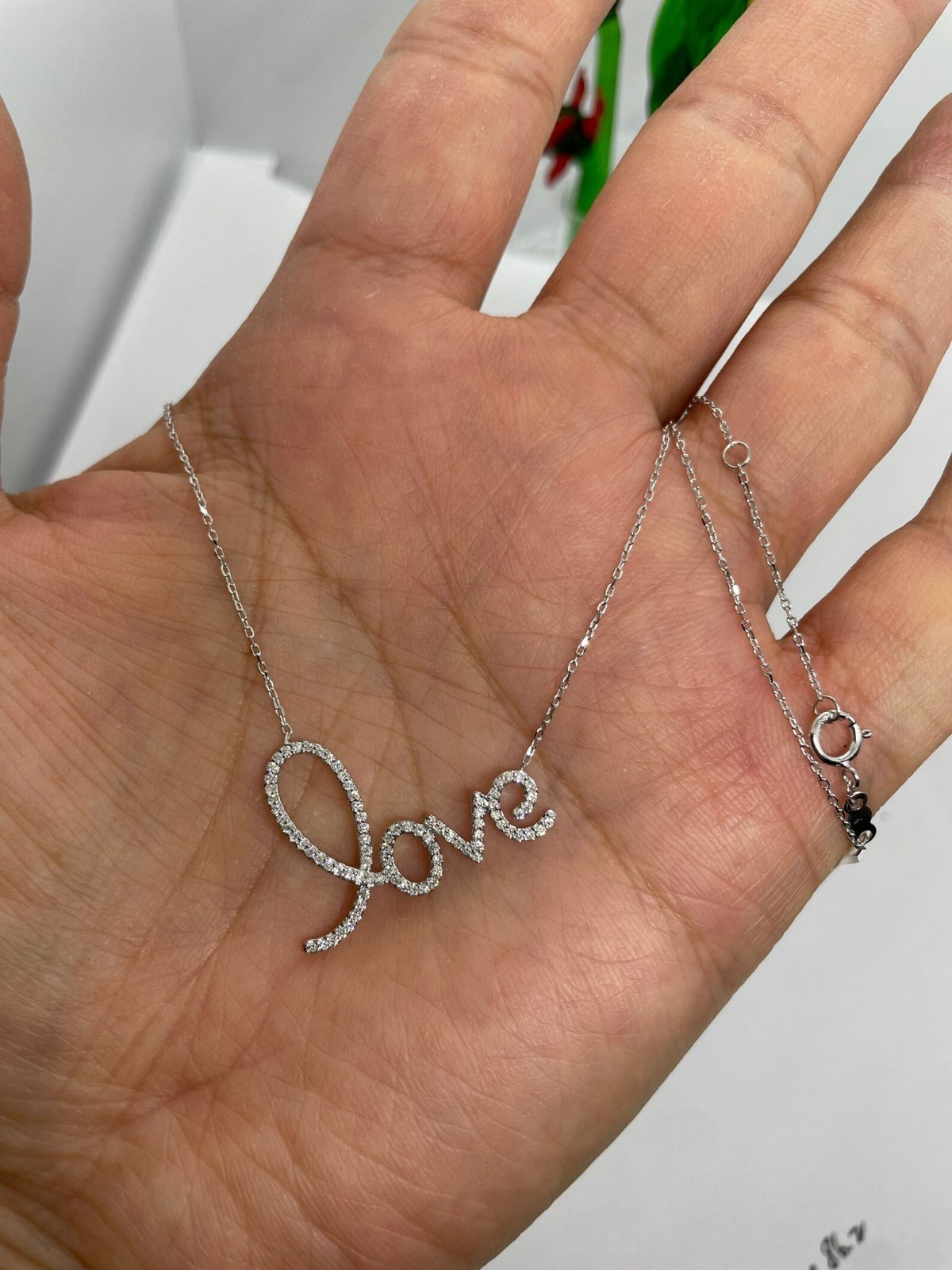 For Girlfriend Natural Diamond Love Name Pendant In 14K White Gold 18” Chain